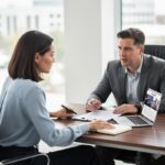 Client consults attorney on Arizona divorce with overseas spouse; documents and laptop show “Arizona Divorce” and “International Service Options.”